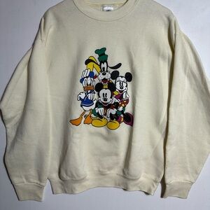 Vintage 1990s Disney Cream Crewneck Sweater with Classic Characters
